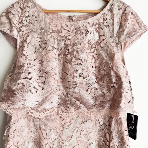 adrianna papell Nude Beige Pink Lace Overlay Bodycon Dress 16 - Picture 3 of 5